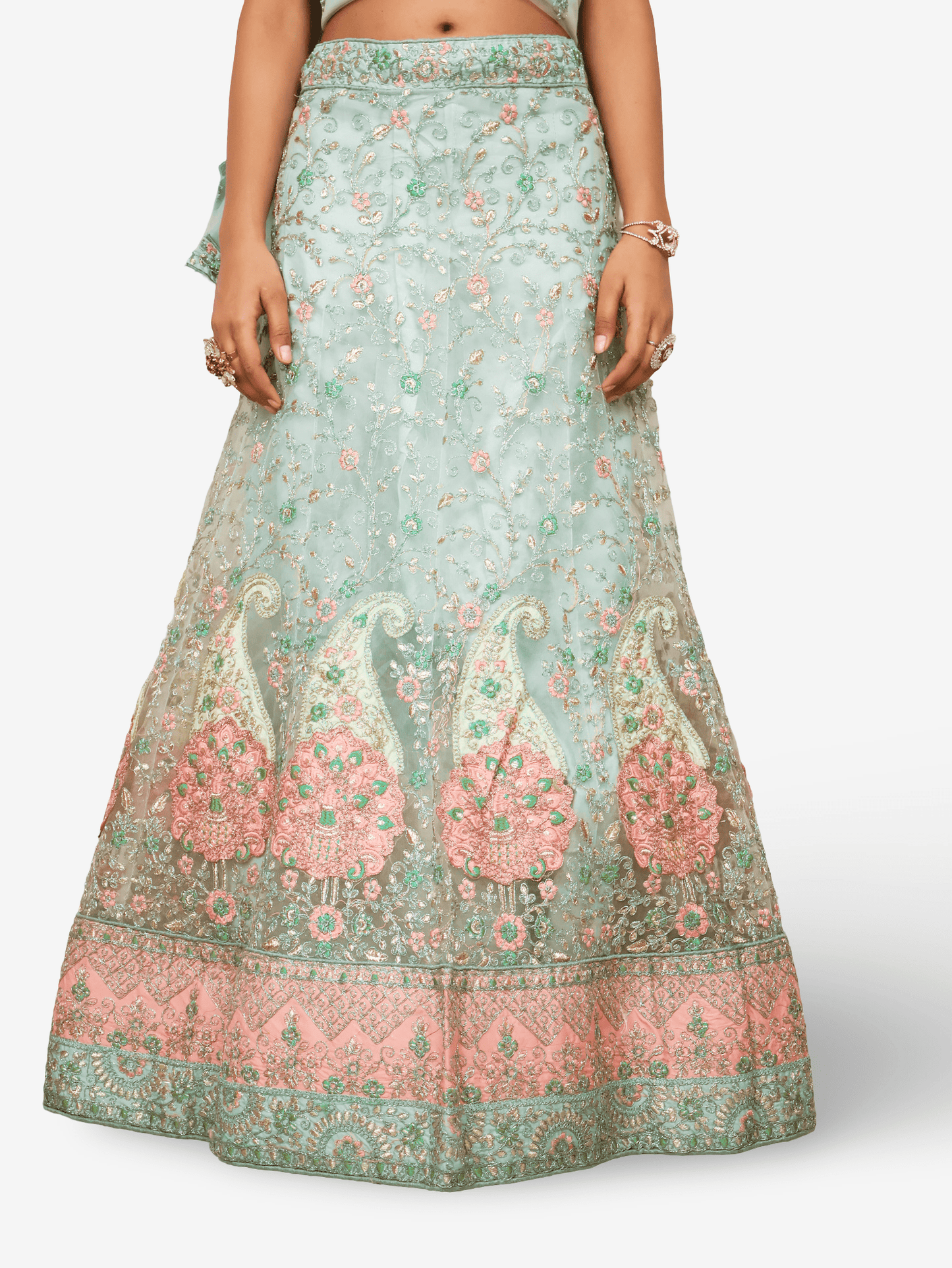 Semi - Stitched Lehenga with Soft Net Fabric & Zari Thread Work by Shreekama - UrbanNest Co