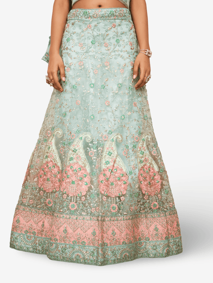 Semi - Stitched Lehenga with Soft Net Fabric & Zari Thread Work by Shreekama - UrbanNest Co