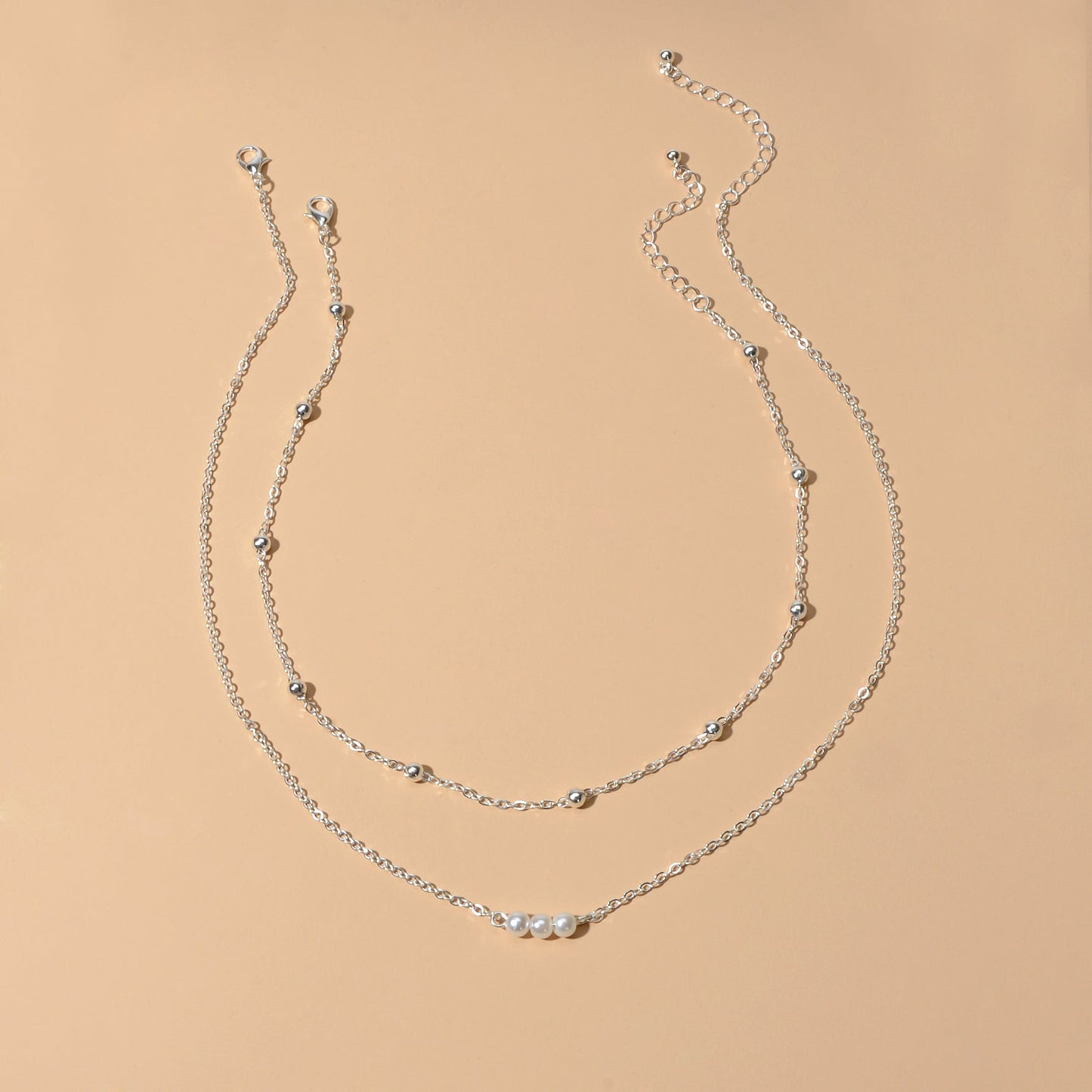 2pcs Female Jewellery Gold Silver Chain Beads Pearl Necklace Fashion Accessories - UrbanNest Co