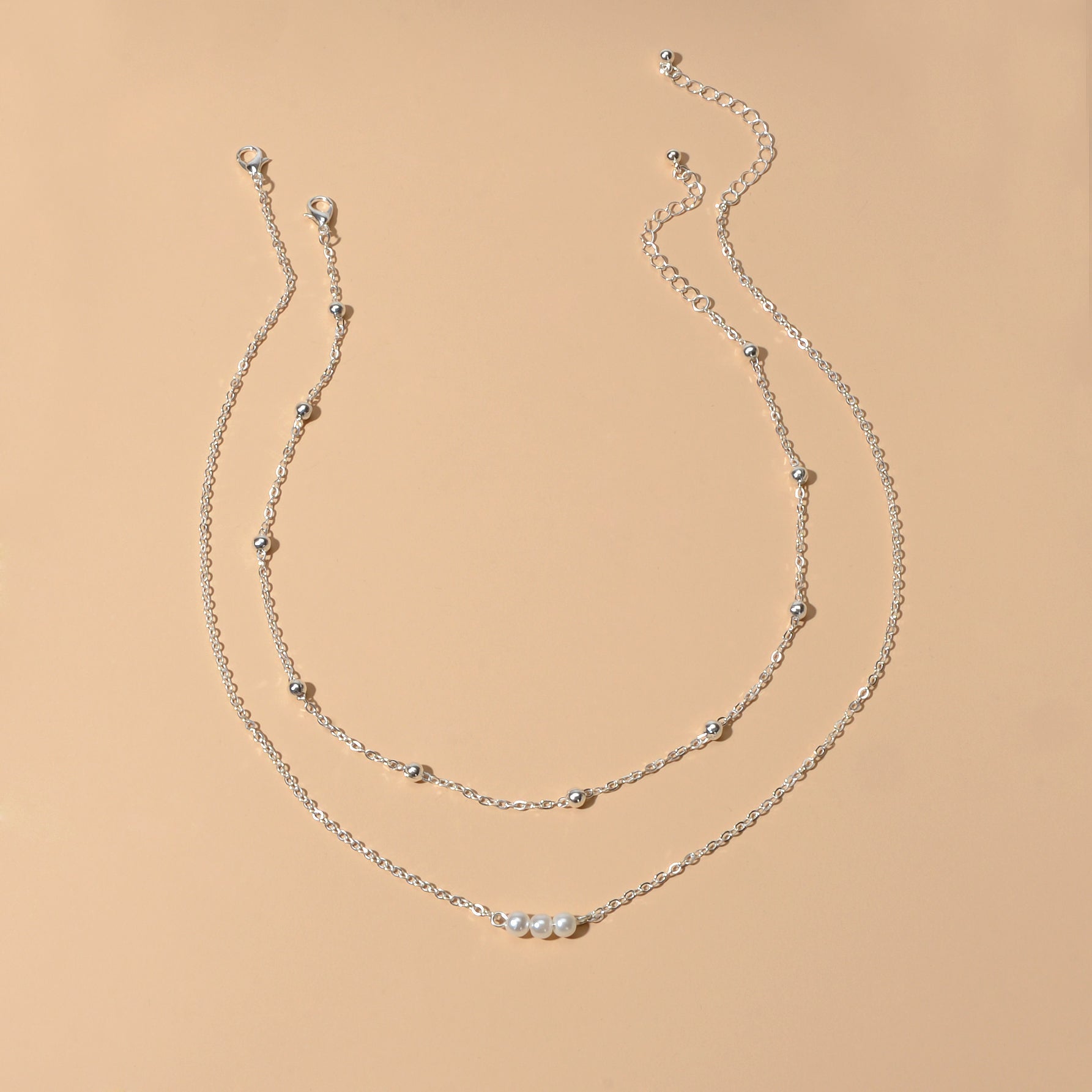 2pcs Female Jewellery Gold Silver Chain Beads Pearl Necklace Fashion Accessories - UrbanNest Co
