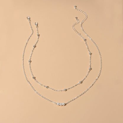 2pcs Female Jewellery Gold Silver Chain Beads Pearl Necklace Fashion Accessories - UrbanNest Co