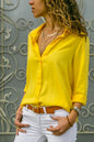 Ladies' Long Sleeve Deep V - Neck Buttoned Chiffon Blouse - UrbanNest Co
