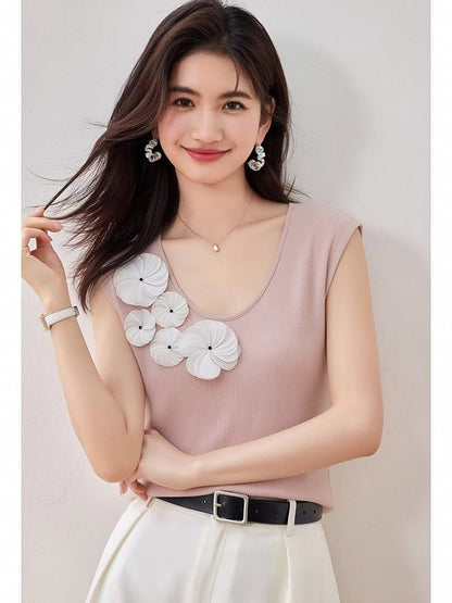 Soft Knit Vest for Women, Summer Fashionable Floral Embroidery Top, Stylish and Elegant Outerwear, Unique and Beautiful Blouse - UrbanNest Co