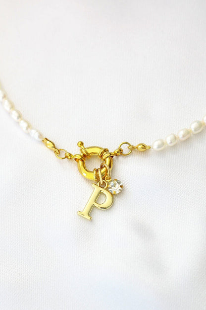 24 Karats Custom Initial Freshwater Pearls Front Opening Choker - UrbanNest Co