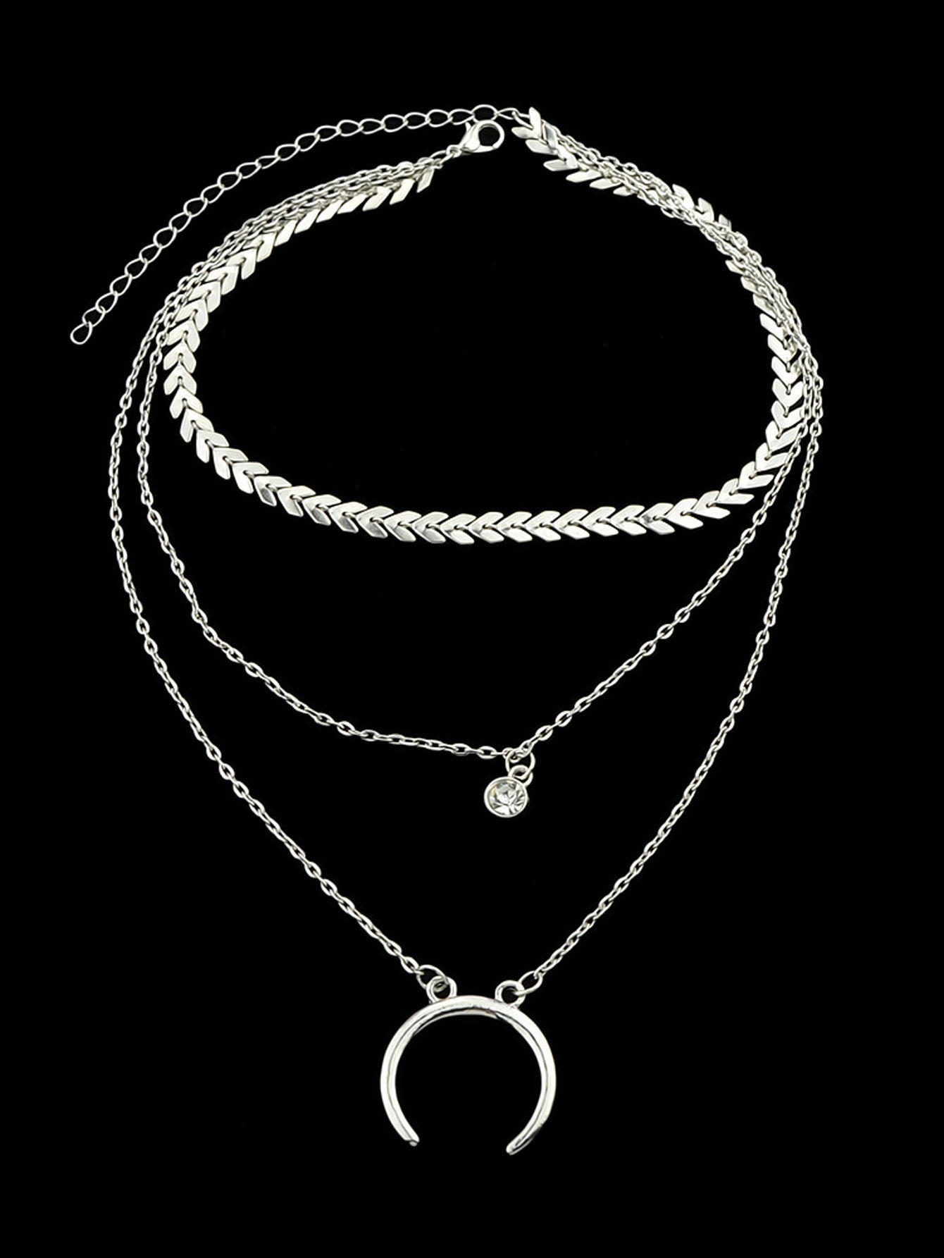 Boho Chic Jewelry Multi - layer Gold Silver Chain Rhinestone Horns Charm Necklace - UrbanNest Co