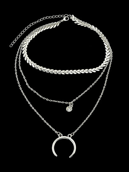Boho Chic Jewelry Multi - layer Gold Silver Chain Rhinestone Horns Charm Necklace - UrbanNest Co