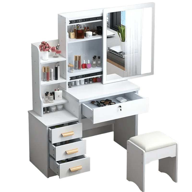 NNEOBA Elegance in Simplicity: White Dressing Table Set with Sliding Mirror & Ample Storage - UrbanNest Co