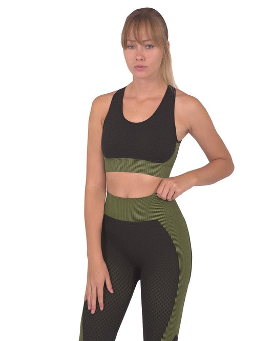 Trois Seamless Sports Bra - Black with Green - UrbanNest Co