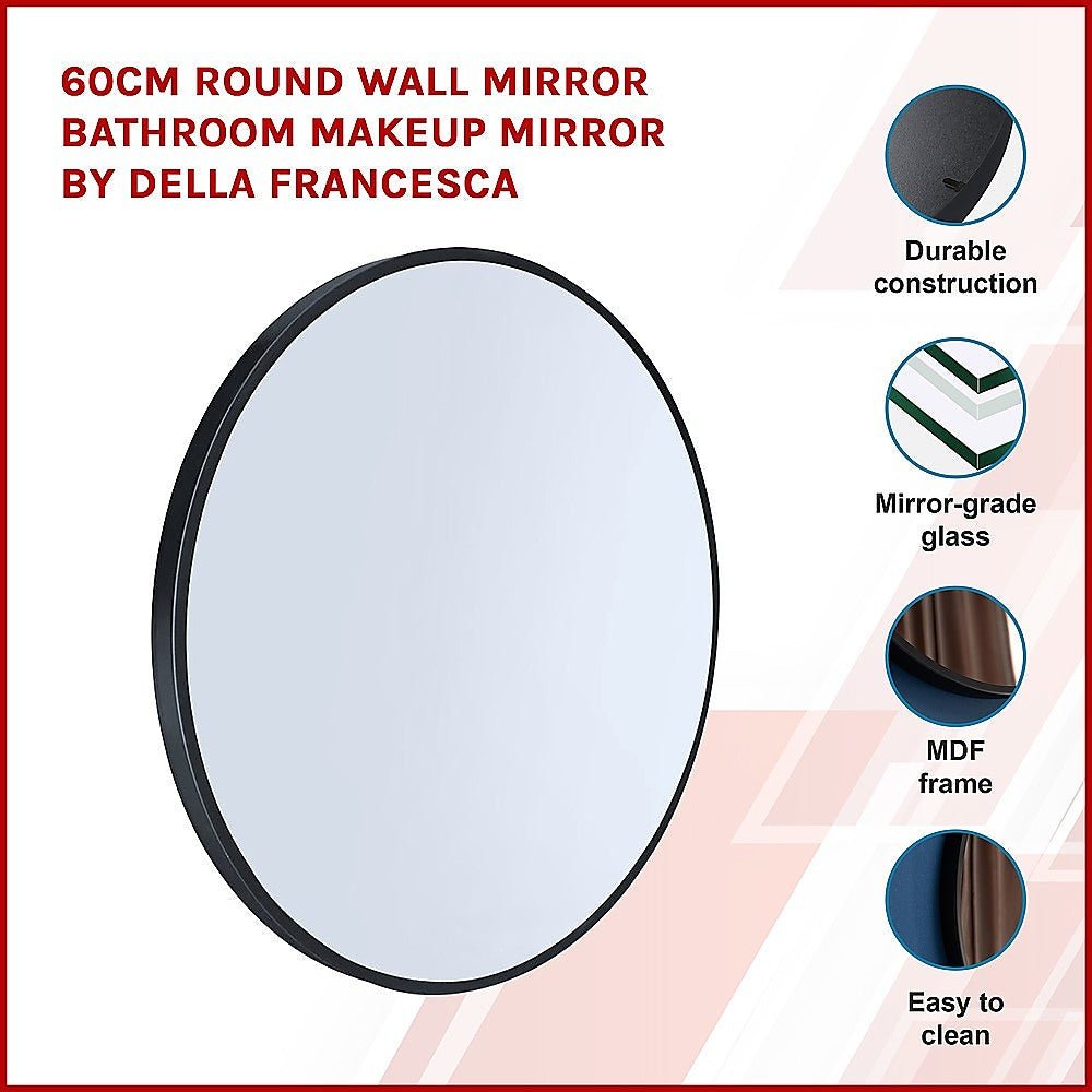NNEDSZ 60cm Round Wall Mirror Bathroom Makeup Mirror by Della Francesca - UrbanNest Co