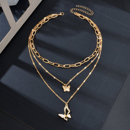 Elegant Golden Layered Chain Butterfly Pendant Necklace for Women Party Social gatherings Jewelry - UrbanNest Co