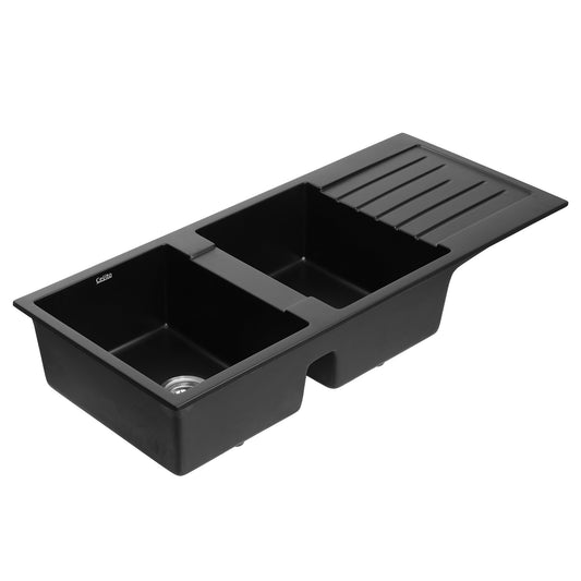 Cefito Kitchen Sink 116x50cm Granite Stone Sink Double Bowl Black - UrbanNest Co