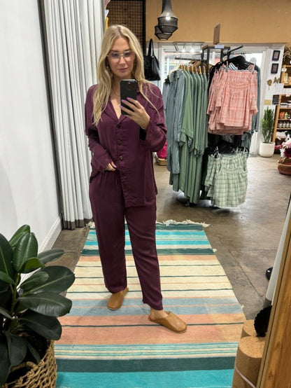 Bamboo Pyjama Set in Classic Burgundy - UrbanNest Co