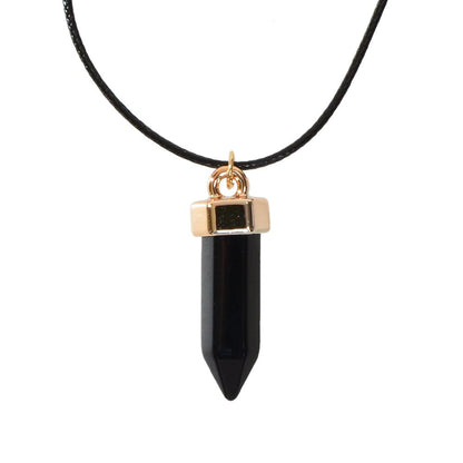 Boho Jewelry Black Leather Rope Colorful Bullet Shape Textured Pendant Necklace - UrbanNest Co