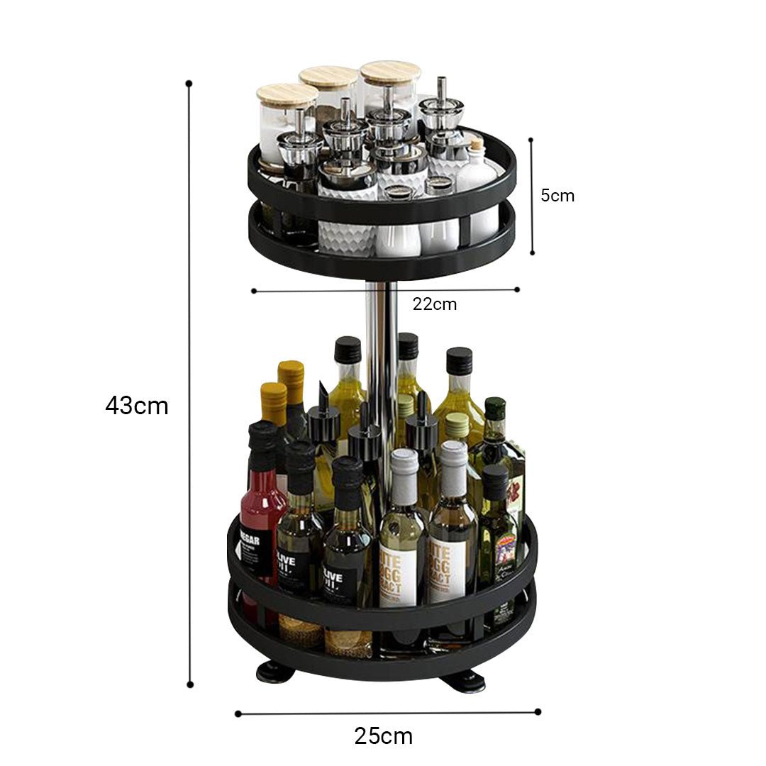 NNEAGS 2 Tier Steel Black Round Rotating Multi - Function Kitchen Portable Storage Spice Seasoning Kitchen Countertop Organiser Shelf - UrbanNest Co