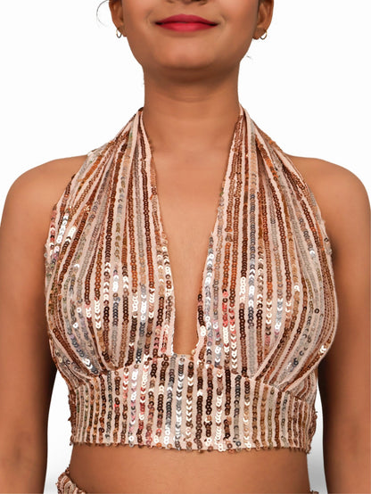Glamour Halter Neck Sequins Bodycon Co - Ord Set by Shreekama - UrbanNest Co
