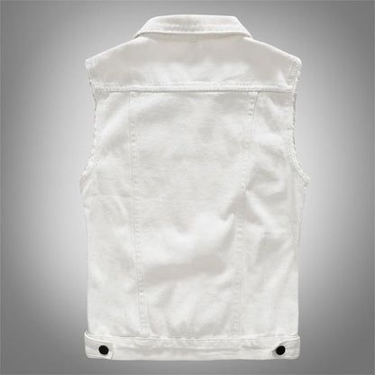 Slim Fit Trendy Men's White Denim Vest Denim Waistcoat Denim Sleeveless Top - UrbanNest Co