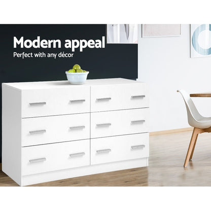 NNEDSZArtiss 6 Chest of Drawers Cabinet Dresser Tallboy Lowboy Storage Bedroom White - UrbanNest Co