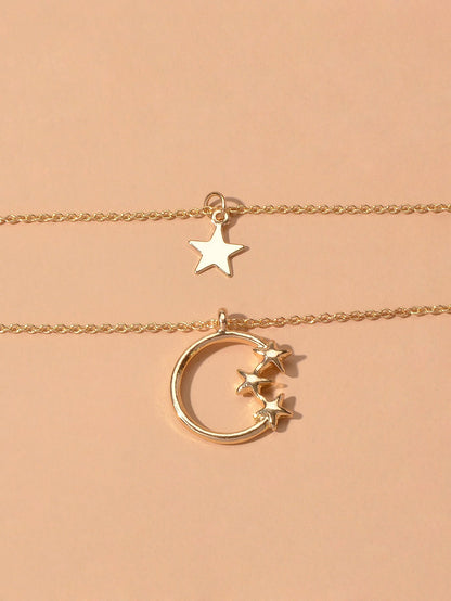 Awesome Jewelry Double layer Chain Star Circle Pendant Necklace Engagement Gift - UrbanNest Co