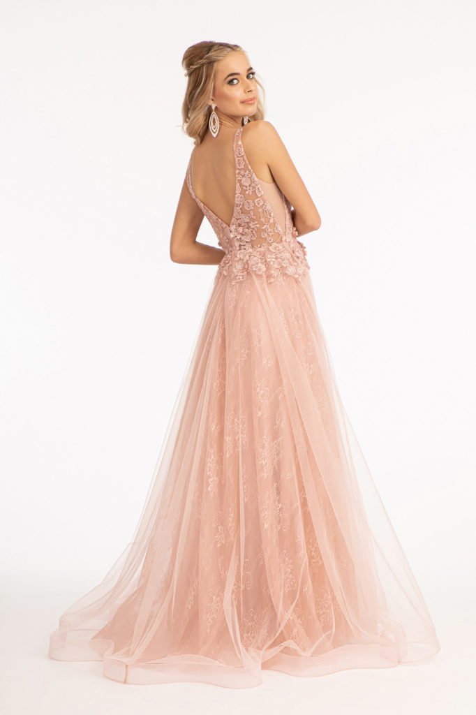3 - D Flower Embroidered Mesh A - line Dress w/ Rhinestone and Jewel Embellished - UrbanNest Co