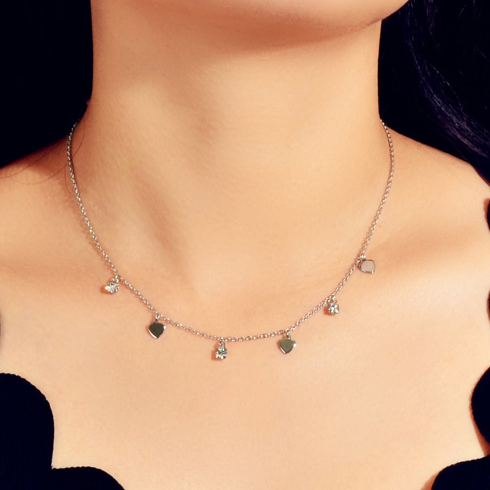 Gold Silver Chain Rhinestone Love Heart Disc Pendant Necklace Teens Party Gift - UrbanNest Co