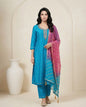 Teal Bandhani Dot Kurta Suit Set with Pearl Zardozi Neck & Ombre Leheriya Dupatta - UrbanNest Co