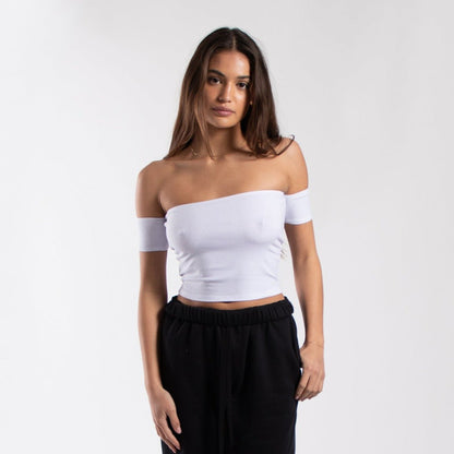 0891 - Women's Off Shoulder Cropped Tee - UrbanNest Co