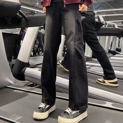 Street Style Asymmetrical Cut Denim Pants for Men - UrbanNest Co