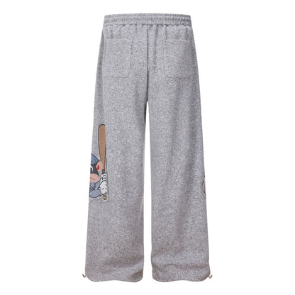Cartoon Baseball Mouse Applique Sweatpants Loose Straight Leg Cuffed Casual Sport Long Pants Wholesale - UrbanNest Co