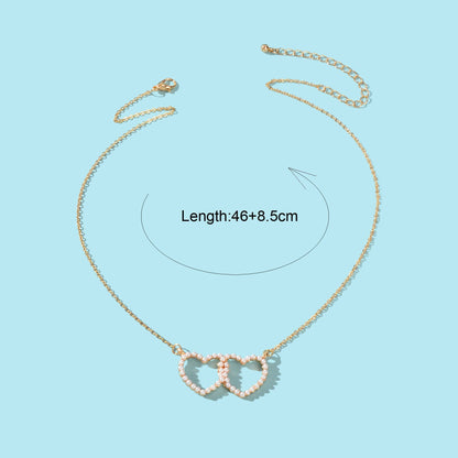 Elegant Gift Anniversary Jewellery Gold Chain Pearl Double Heart Charm Necklace - UrbanNest Co