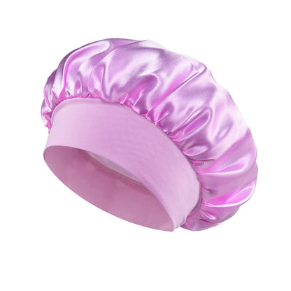 Solid Color Bath Cap Adult Fashion Satin Wide Brim Sleep Cap for Women Chemotherapy Hair Care - UrbanNest Co
