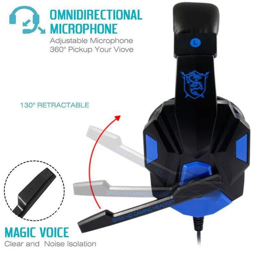 NNEOBA Wired Gaming Headset with Noise Cancelling Microphone(Blue) - UrbanNest Co