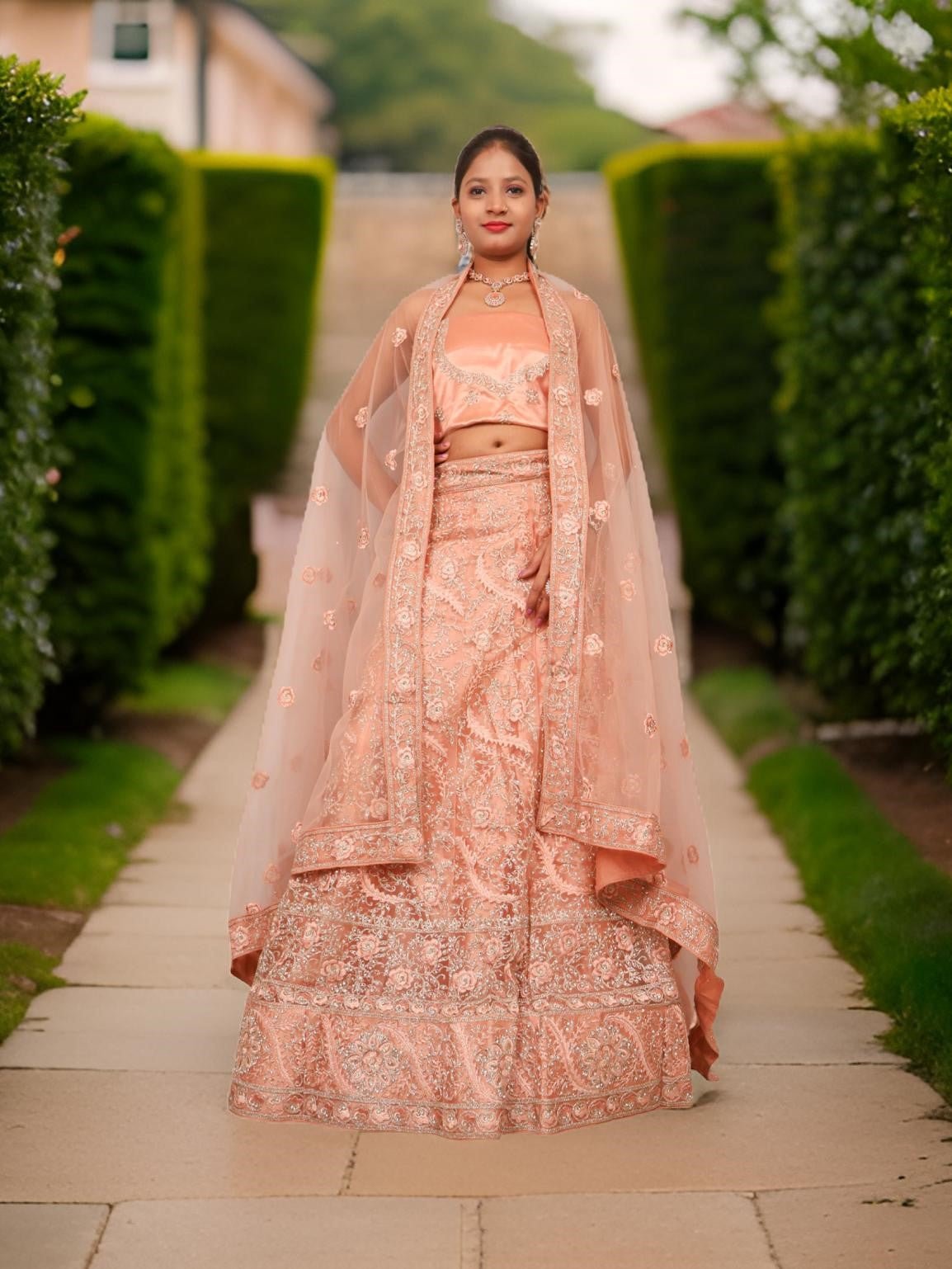 Semi - Stitched Lehenga with American Diamond & Zari Thread Work by Shreekama - UrbanNest Co