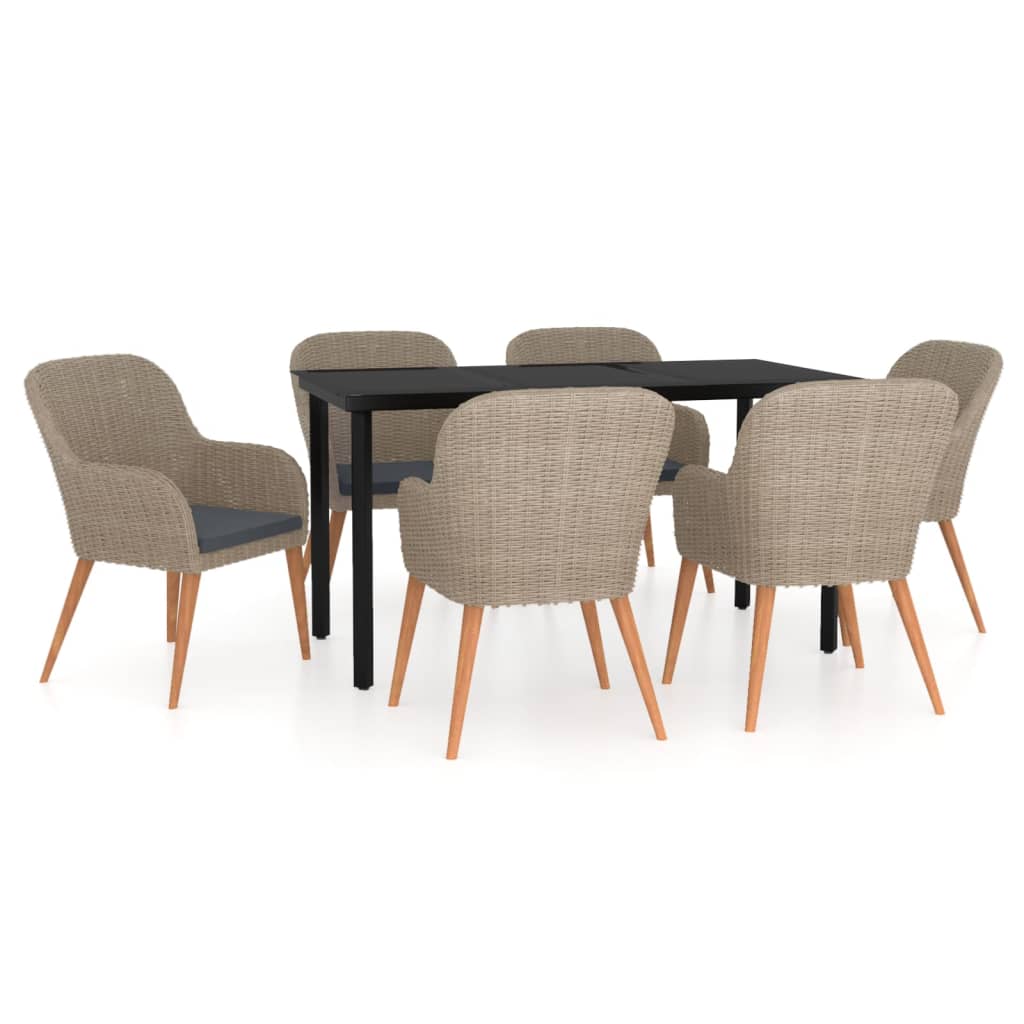 NNEVL 7 Piece Garden Dining Set with Cushions Brown - UrbanNest Co