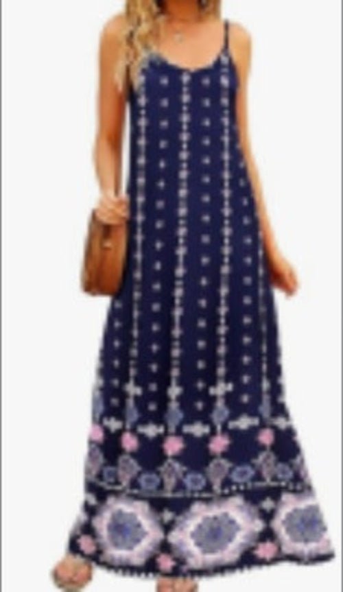 Supnier Women's Summer Maxi Dress Casual V - Neck Sleeveless Bohemian - UrbanNest Co