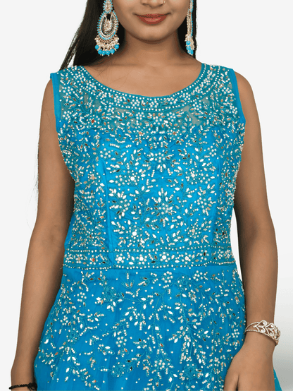 Net Fabric Gown with Mirror & Pearls by Shreekama - UrbanNest Co