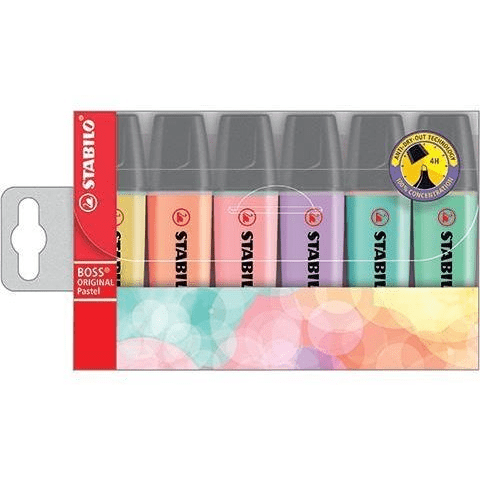 STABILO Boss Original Pastel маркер 6 броя Тънък връх Лилав, Мента, Праскова, Розов, Туркоазен, Жълт (241292) - UrbanNest Co
