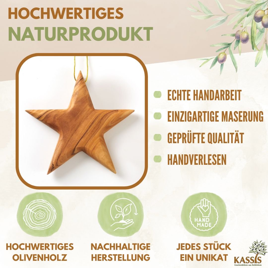 Stern Anhänger aus Olivenholz (8 cm) | Baumschmuck & stilvolle Weihnachtsdeko - UrbanNest Co