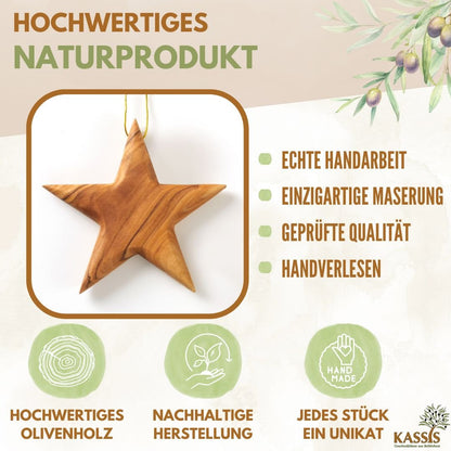 Stern Anhänger aus Olivenholz (8 cm) | Baumschmuck & stilvolle Weihnachtsdeko - UrbanNest Co