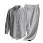 Linen solid color lapel buckle casual long sleeved pants men's suit - UrbanNest Co