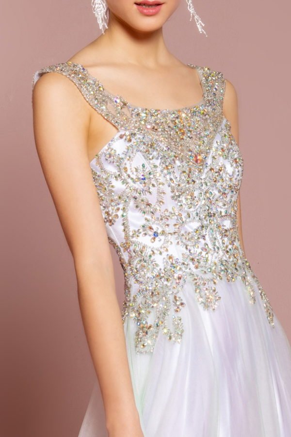 Sleeveless Tulle Long Dress with Bead Embellished Bodice and Neckline - UrbanNest Co