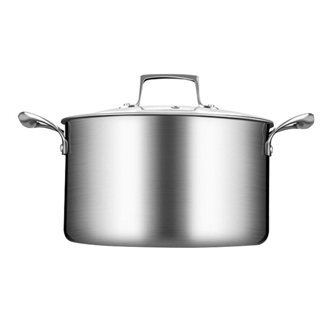 NNEAGS 2X 24cm Stainless Steel Soup Pot Stock Cooking Stockpot Heavy Duty Thick Bottom with Glass Lid - UrbanNest Co