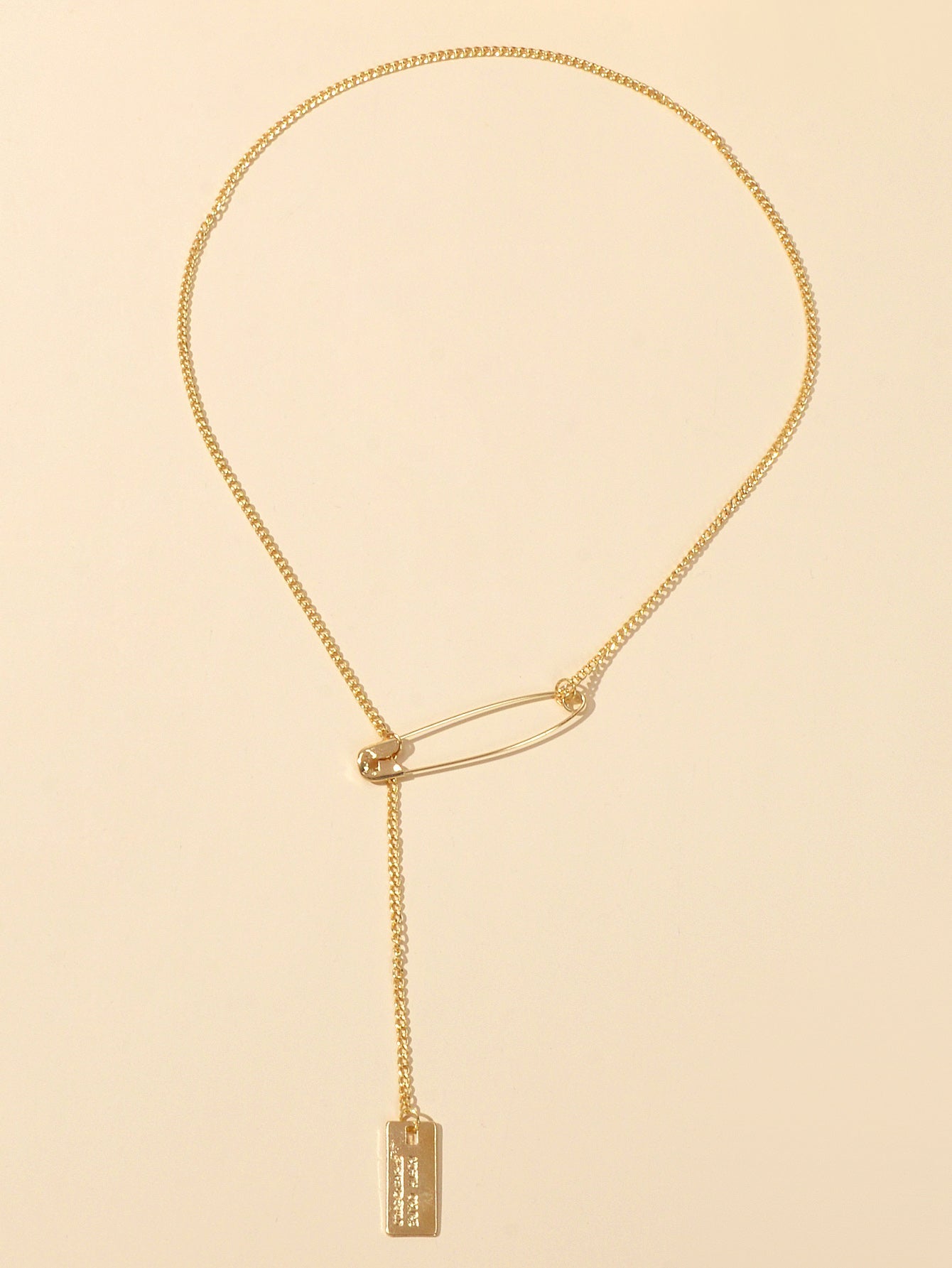 Punk Hip Hop Goth Style Gold Silver Chain Pin Square Pendant Y Lariat Necklace - UrbanNest Co