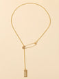 Punk Hip Hop Goth Style Gold Silver Chain Pin Square Pendant Y Lariat Necklace - UrbanNest Co