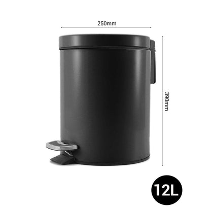 SOGA 2X Foot Pedal Stainless Steel Rubbish Recycling Garbage Waste Trash Bin Round 12L Black - UrbanNest Co