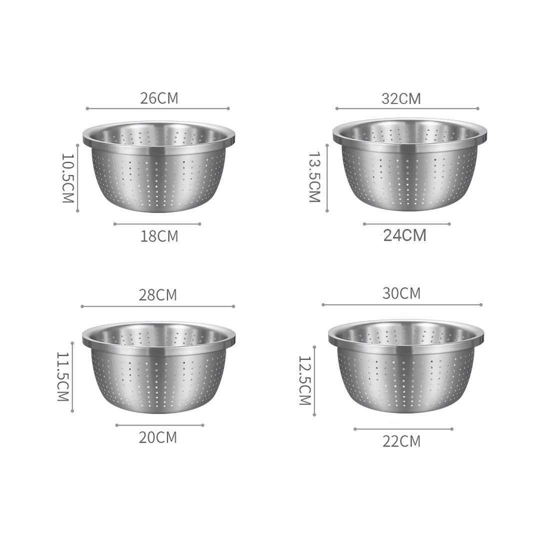 SOGA 2X Stainless Steel Nesting Basin Colander Perforated Kitchen Sink Washing Bowl Metal Basket Strainer Set of 4 - UrbanNest Co
