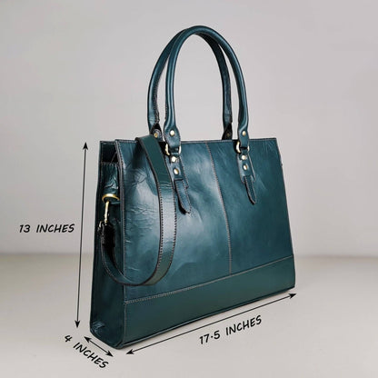 The Signature 17" Leather Laptop Bag, Bottle Green - UrbanNest Co