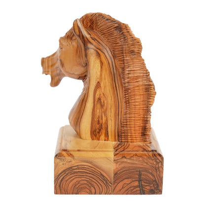 Handgeschnitzter Pferdekopf aus Olivenholz (klein) – Exklusive Holzskulptur aus Bethlehem (16 cm) - UrbanNest Co