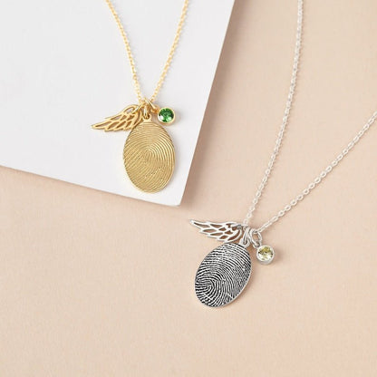 Fingerprint Necklace, Fingerprint Jewelry With Birthstone - UrbanNest Co