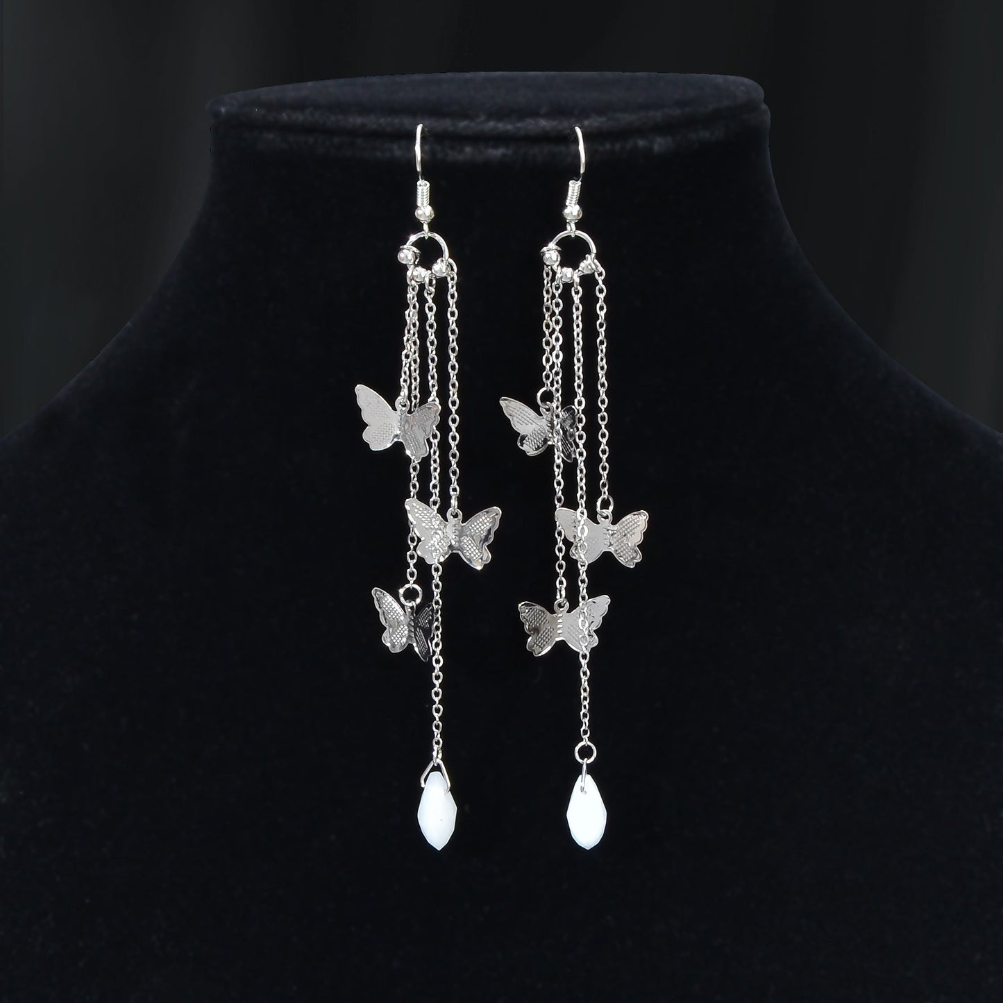 Silvery Chain Star Butterfly Charm Necklace Long Chain Tassel Butterfly Earrings Party Jewelry set - UrbanNest Co