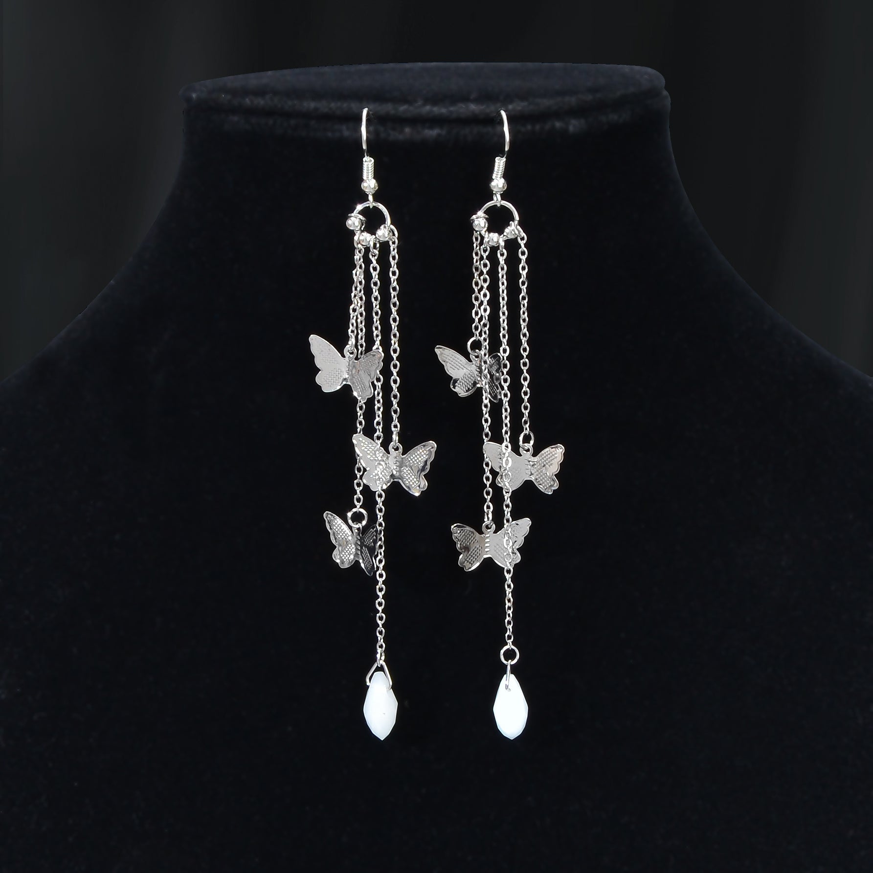 Silvery Chain Star Butterfly Charm Necklace Long Chain Tassel Butterfly Earrings Party Jewelry set - UrbanNest Co